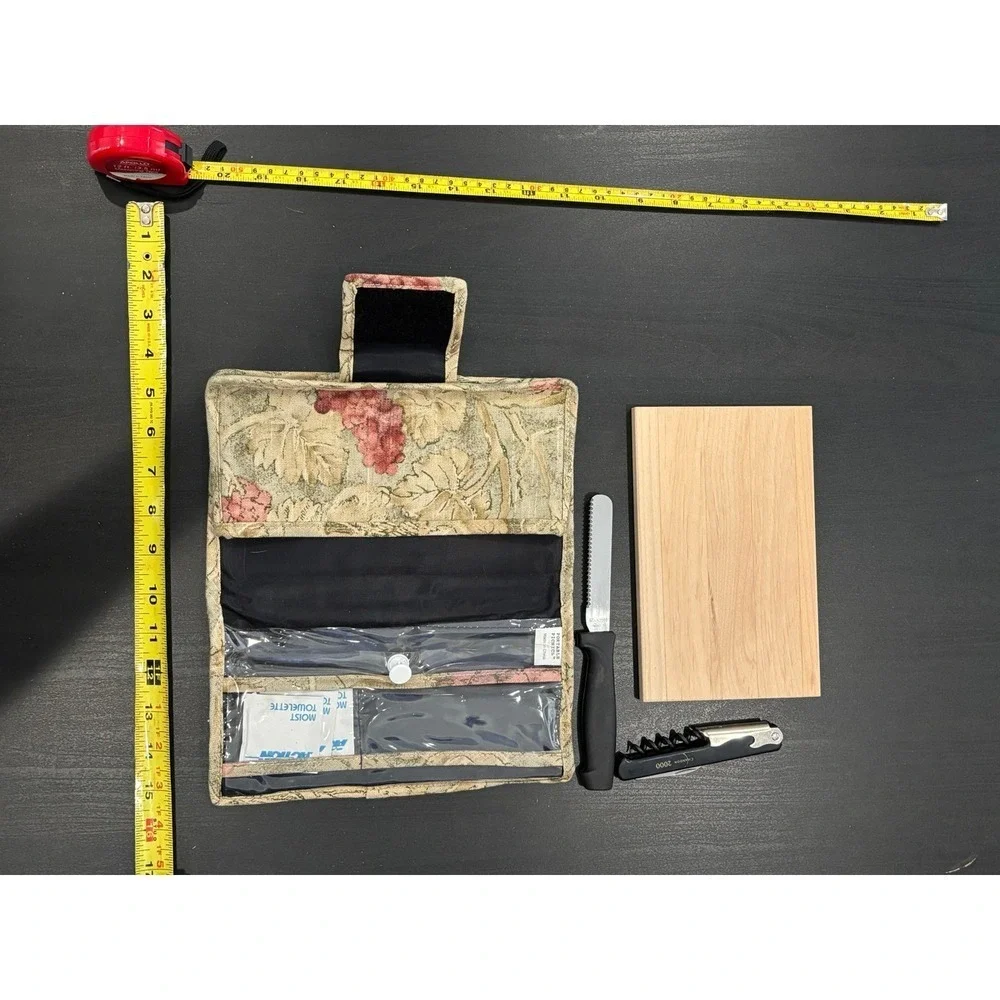 Portable Picnics Wine and Cheese Travel Set Tapestry Case Knife Corkscrew Board